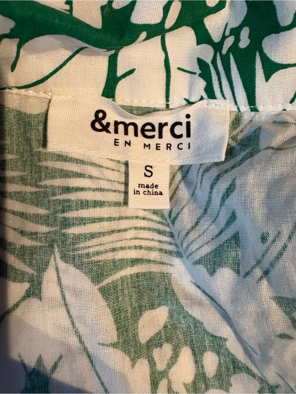 Green & White Tropical Print Tie-Waist Jumpsuit